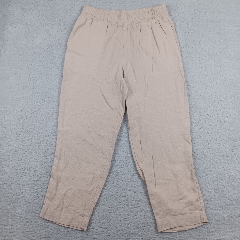 Old Navy Pants Straight High Rise M Beige Linen Blend Comfort Waist 601820-00